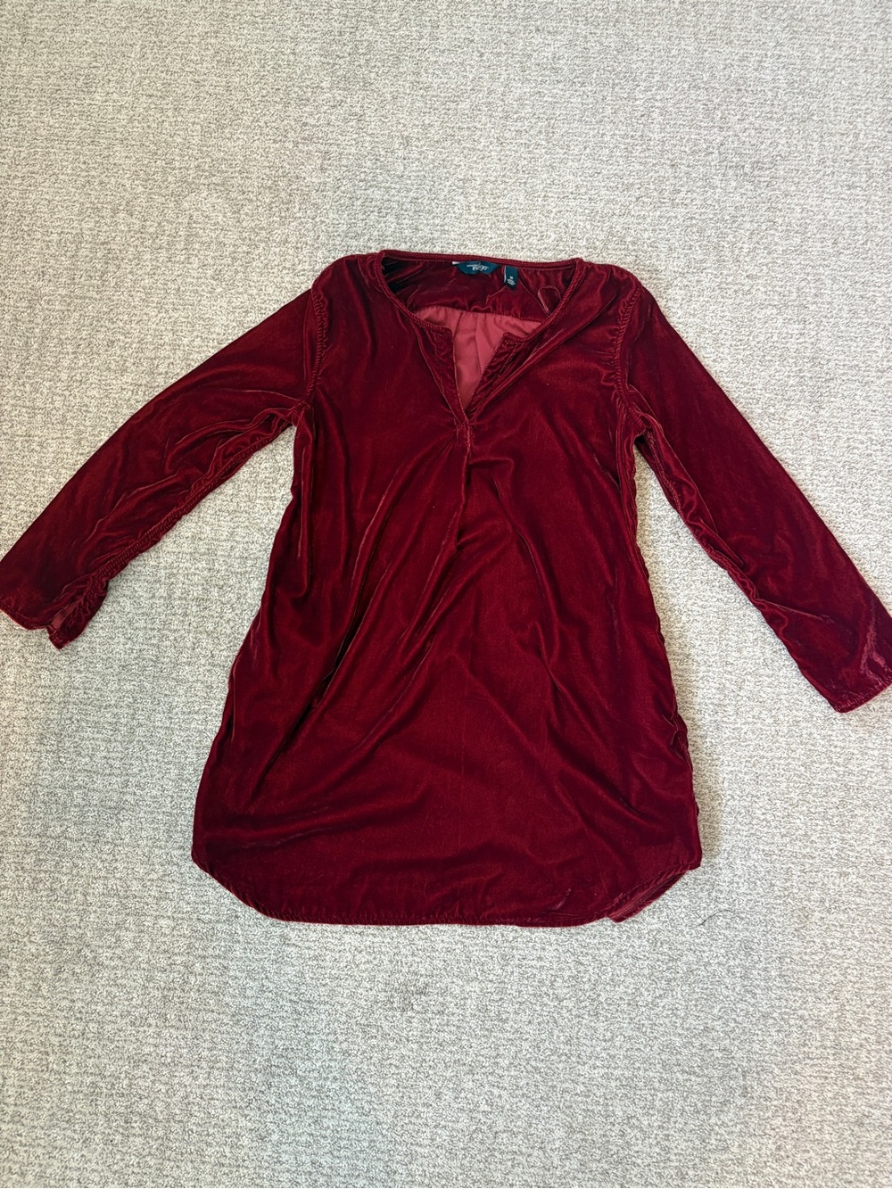 Great Northwest Indigo Burgundy Maroon Velvet V-Neck Tunic Dress Size Medium